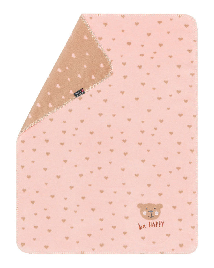 Pink Be Happy Bear Embroidery Mila Bassinet Blanket
