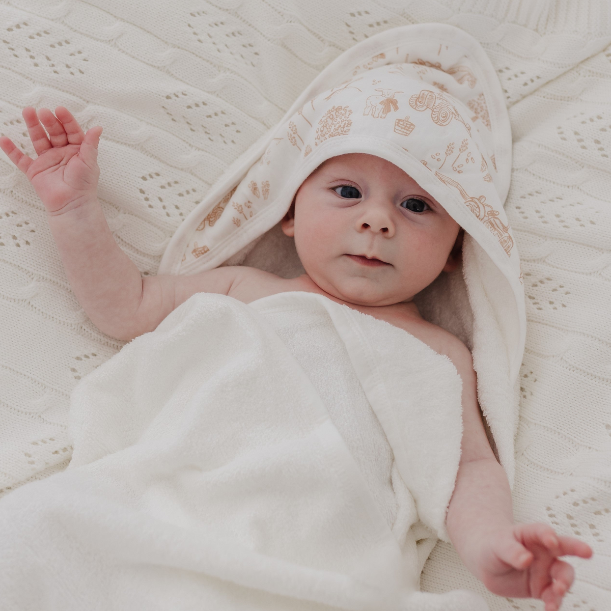 Latte Vintage Farm Baby Hooded Towel