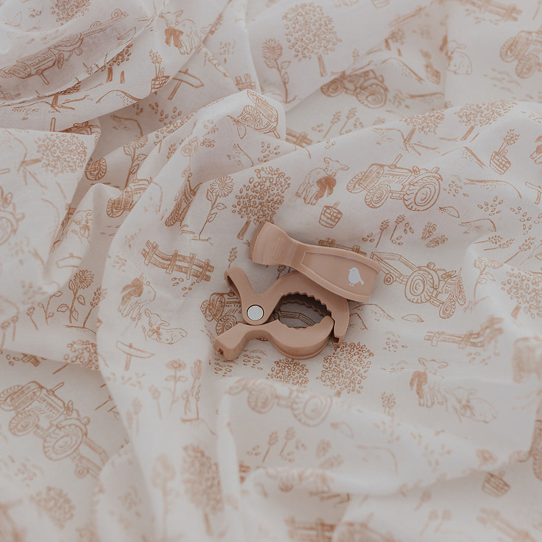 Latte Vintage Farm Muslin Wrap & Pram Clip Set