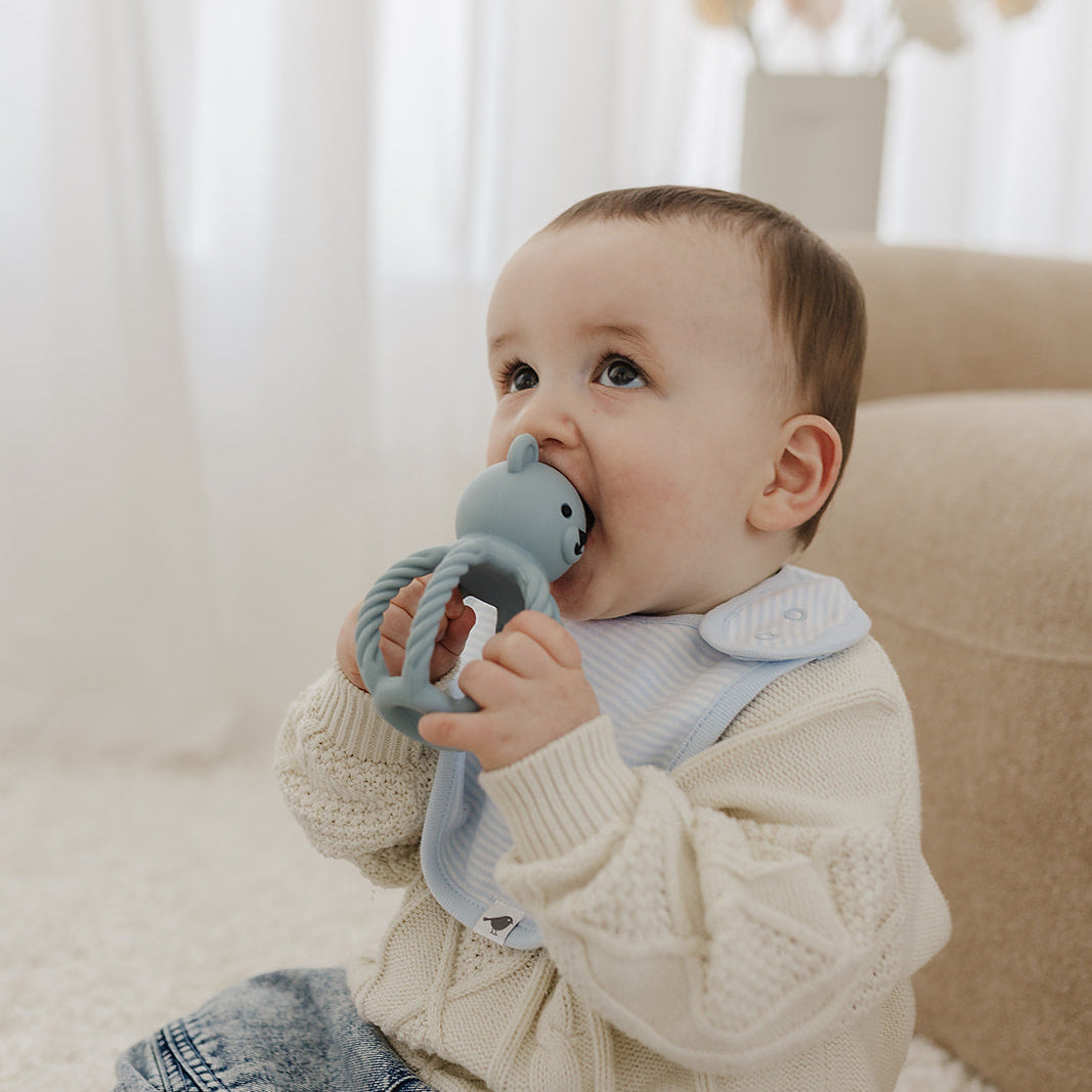 Dusty Blue Bear Silicone Teether and Rattle