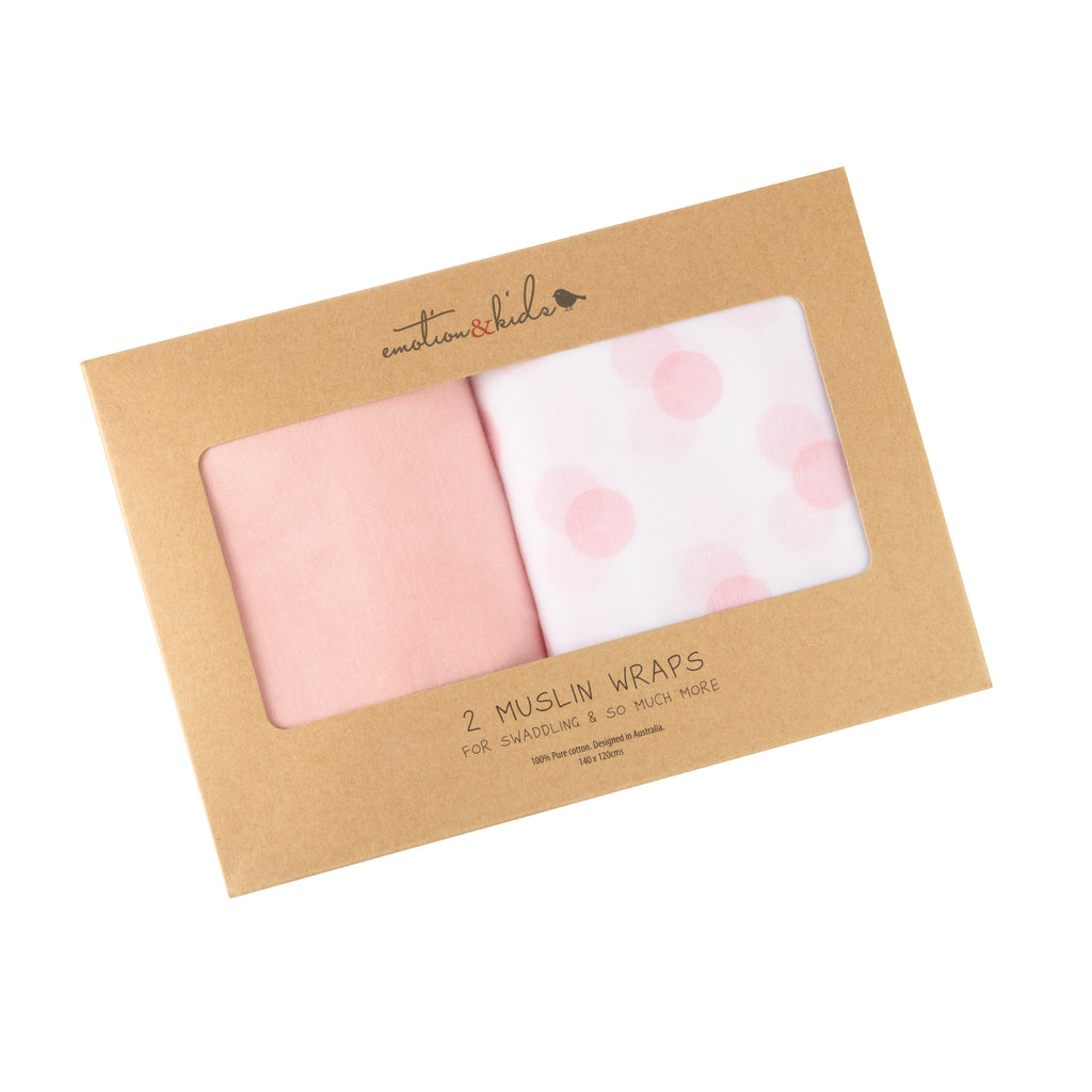 Pink & Pink Spot 2 Pack Muslin Wrap