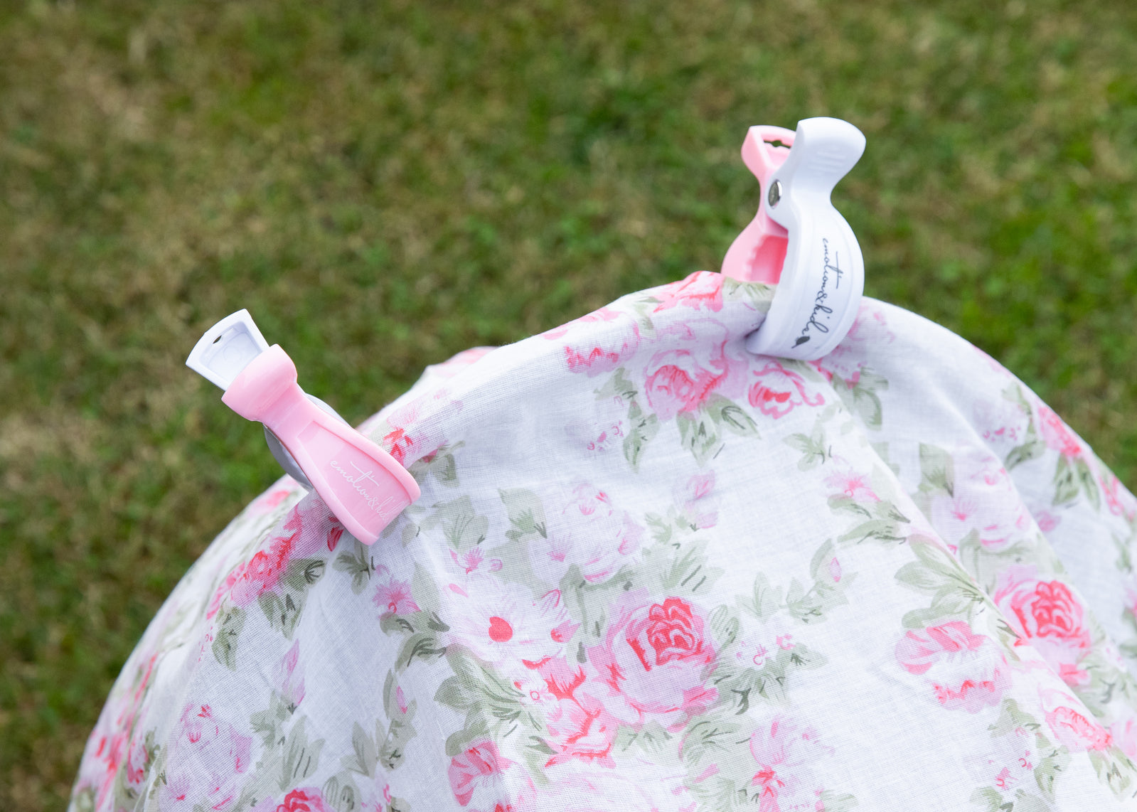 Pink & White Pram Clips - 2 Pack
