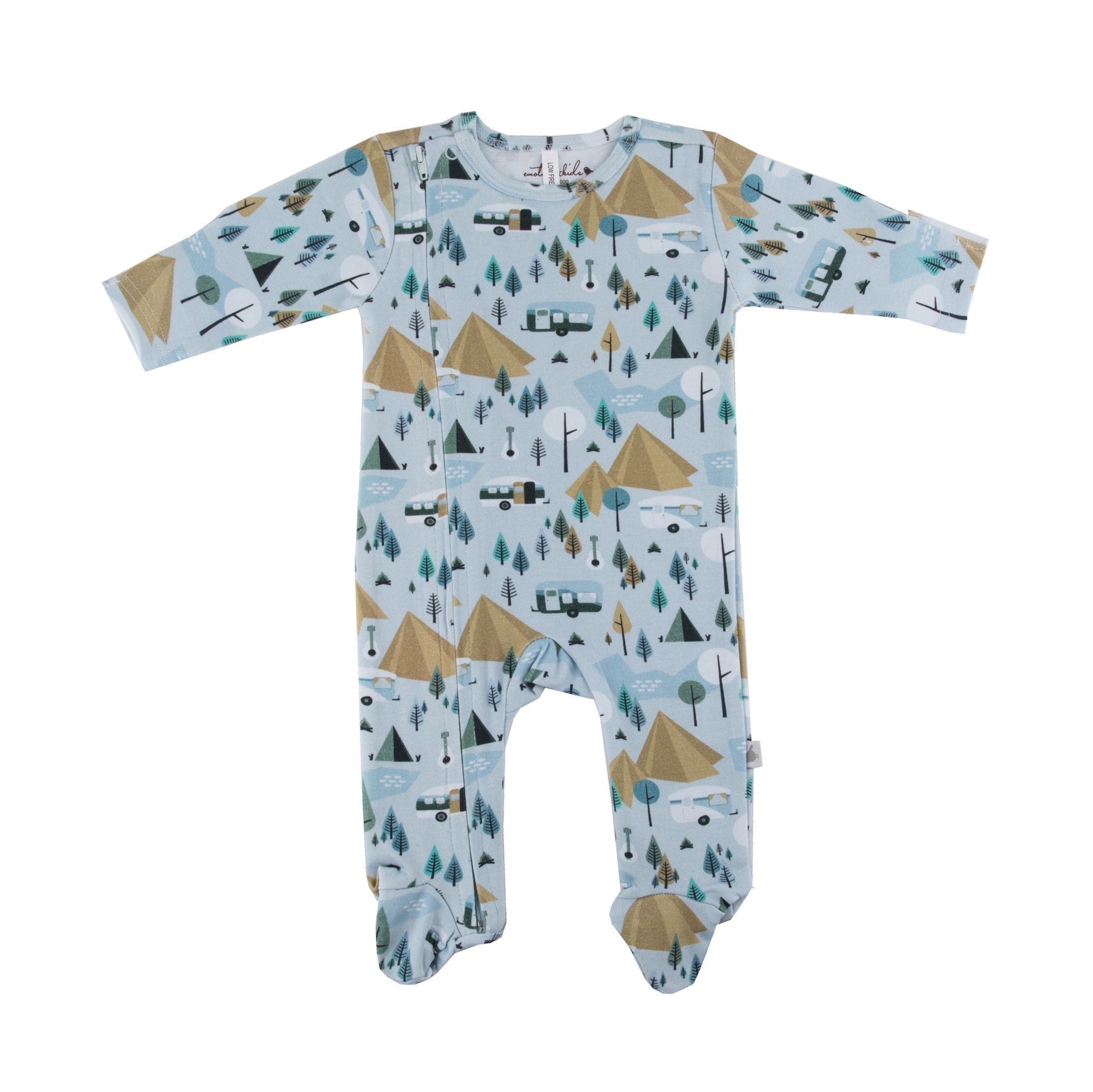 Retro Camping Organic Cotton Zip & Footed Outfit