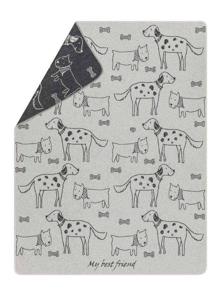 Grey & Charcoal Best Friends Allover Dog Blanket 100 x 140 cm