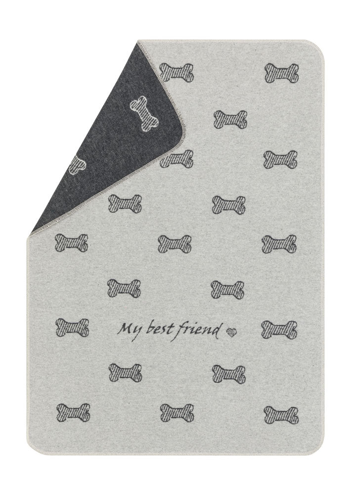 Grey Best Friends Bones Allover Pet Blanket 70 x 90cm