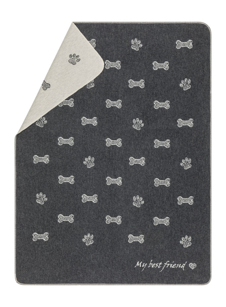 Charcoal Best Friends Bones Allover Pet Blanket 100 x 140 cm