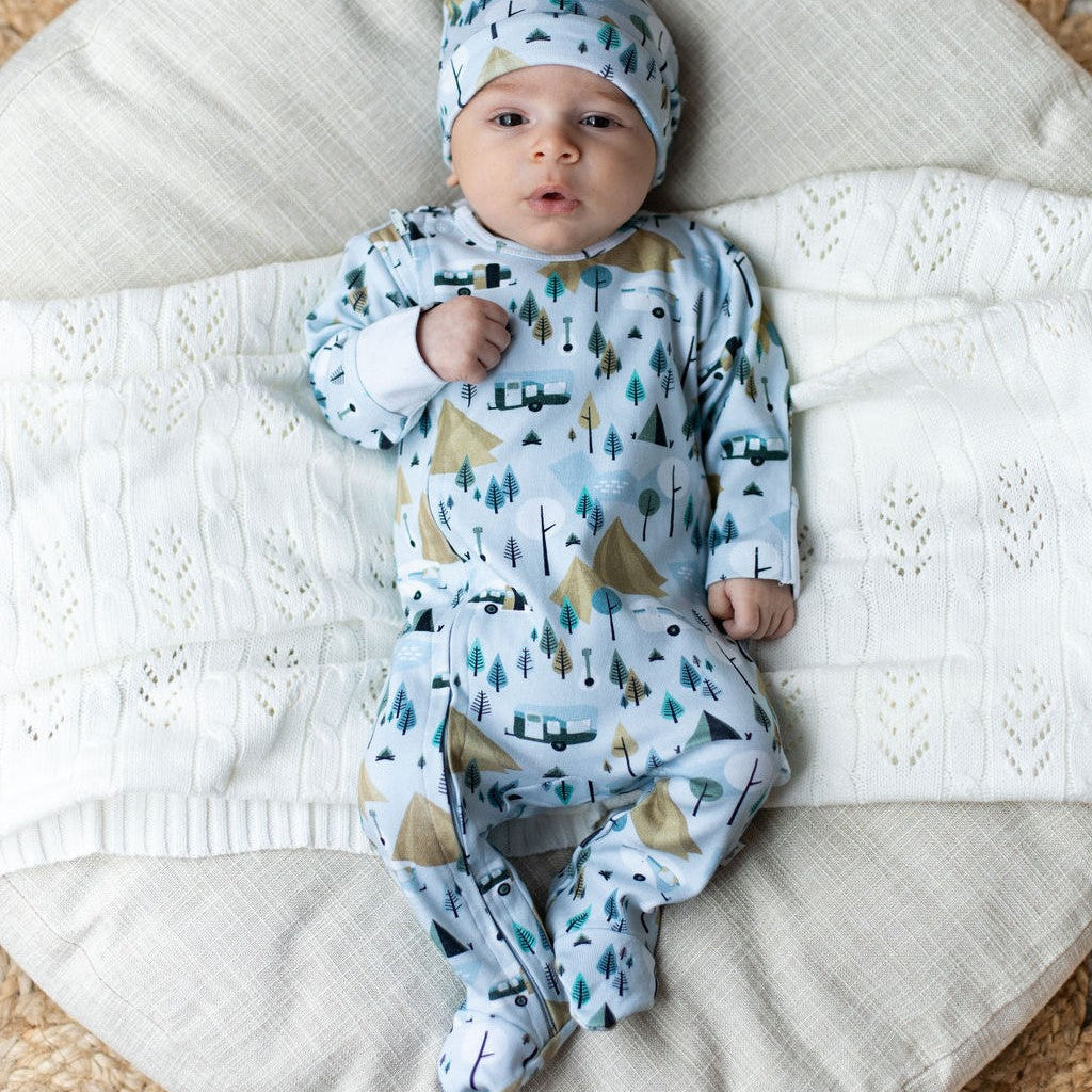 Retro Camping Organic Cotton Zip & Footed Outfit