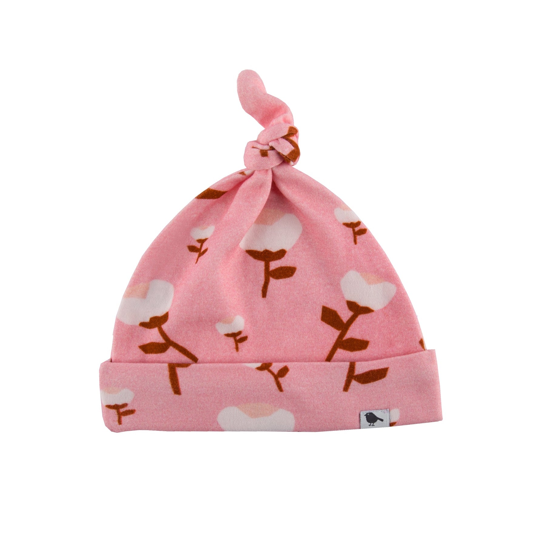 Pink baby hat with floral pattern
