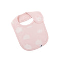 Pink baby bib with white clouds