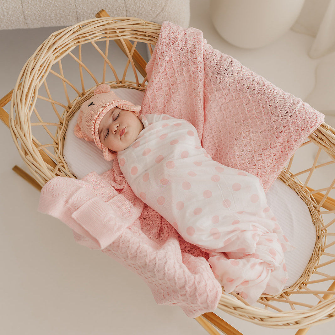 Pink Lace Knit Bassinet Blanket