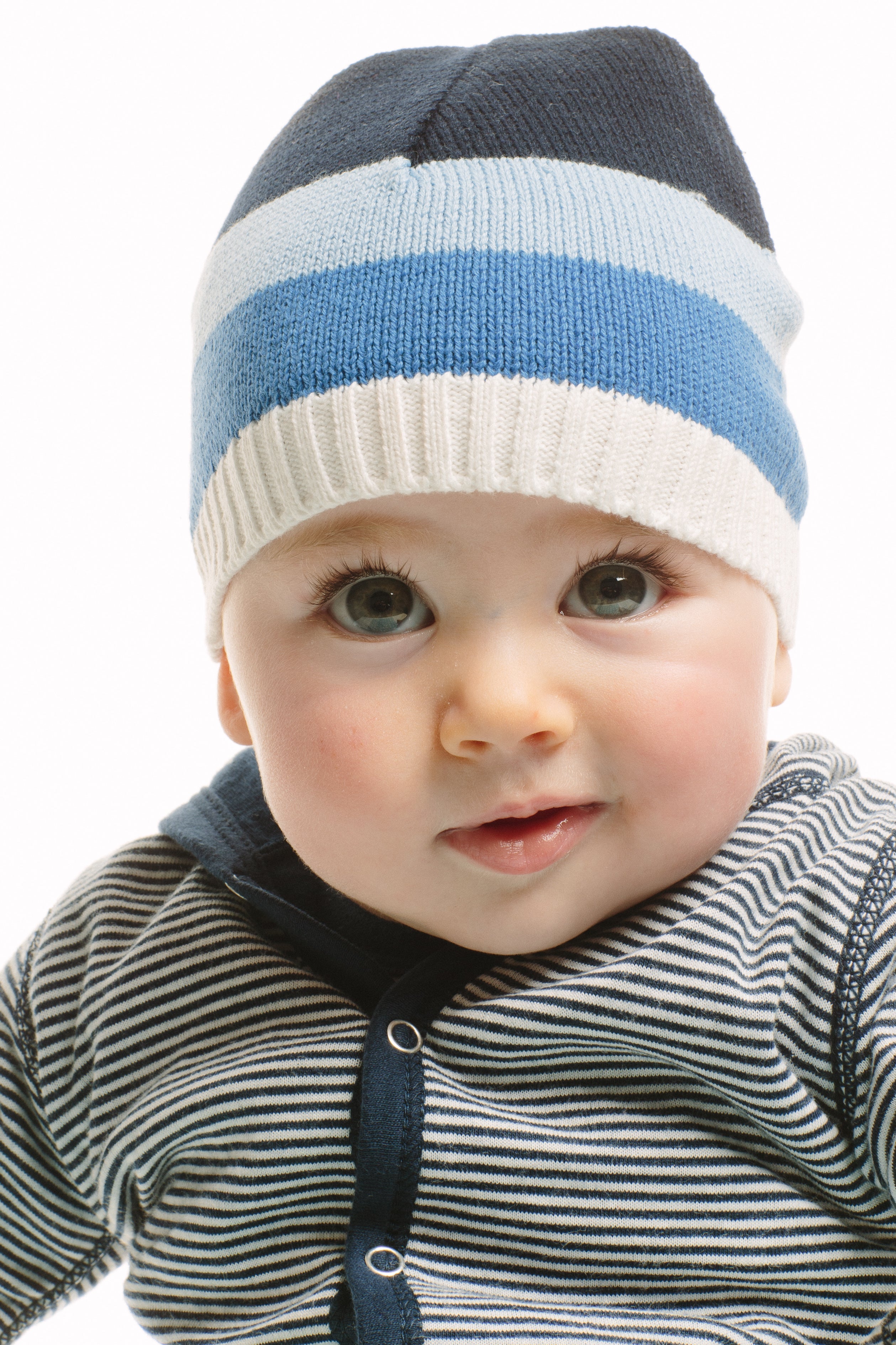 Blue Triple Stripe Knitted Beanie