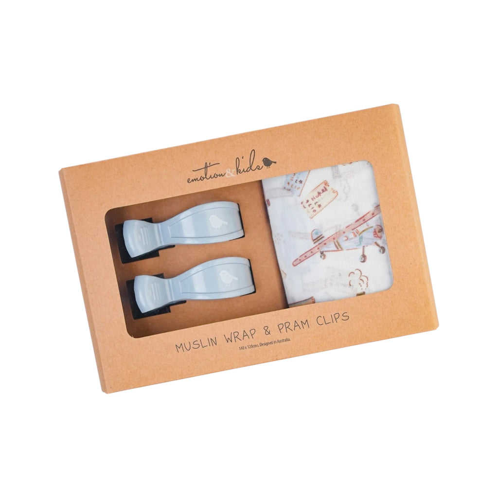 Vintage Transport Muslin Wrap & Pram Clip Set