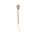 Dusty Pink Beaded pacifier clip with wooden top on a white background