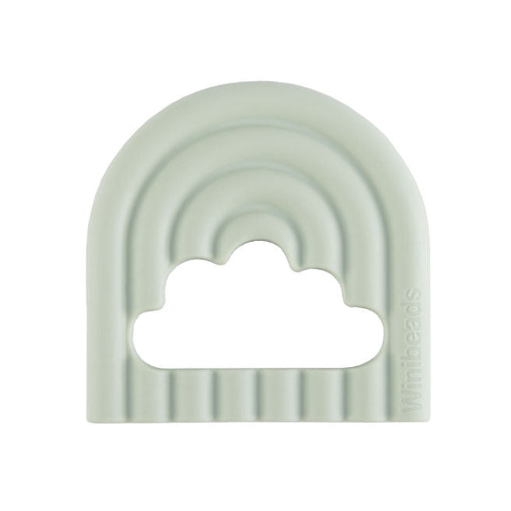 Sage rainbow-shaped teether on a white background