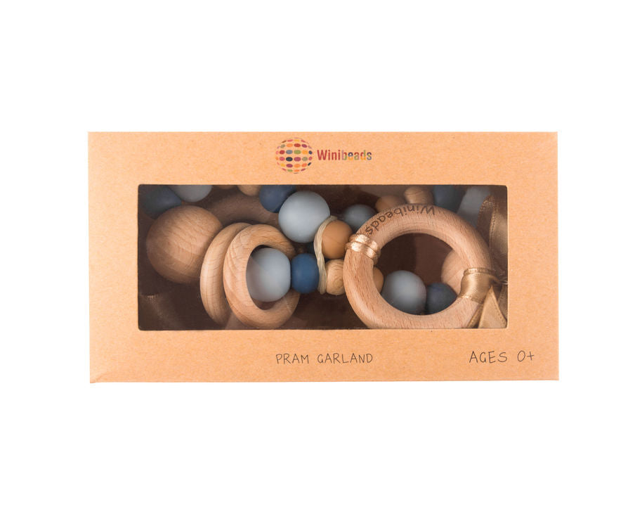 Dusty Blue, Midnight & latte Harlow Pram Garland