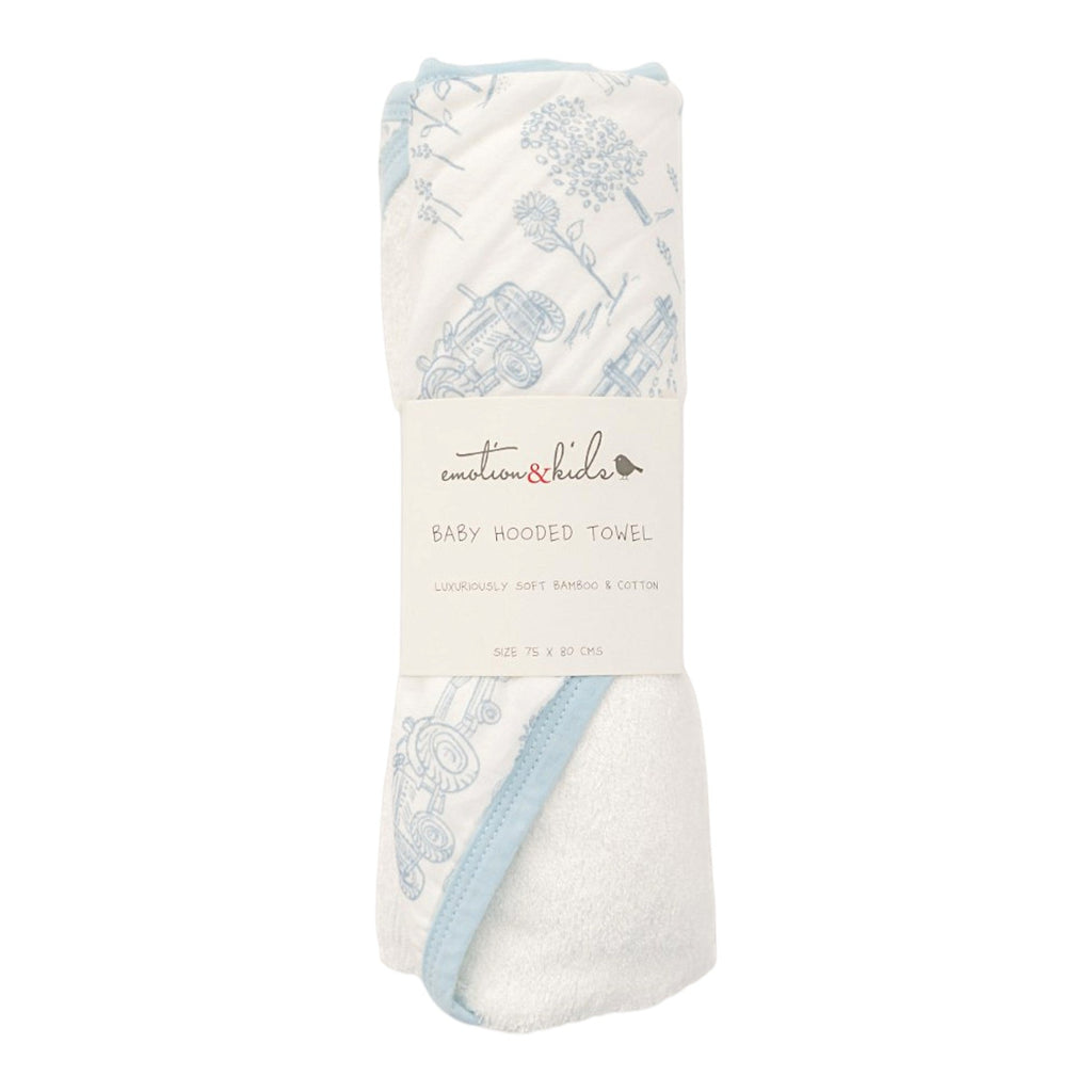 Dusty Blue Vintage Farm Baby Hooded Towel