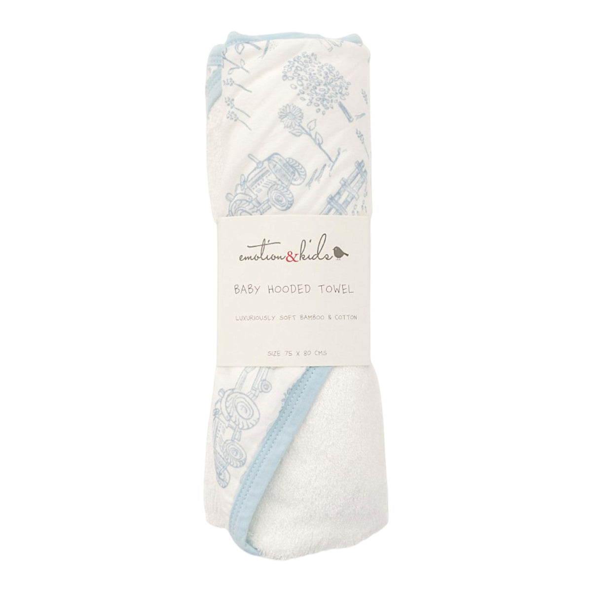 Dusty Blue Vintage Farm Baby Hooded Towel
