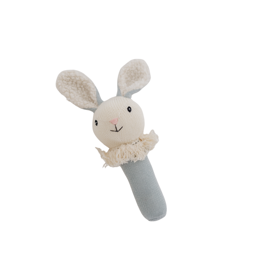 Dusty Blue Nibbles Bunny Knitted Rattle