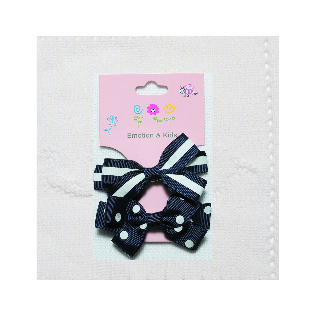 Navy Stripe & Spot Large Bow Hair Clips | 2 Pack