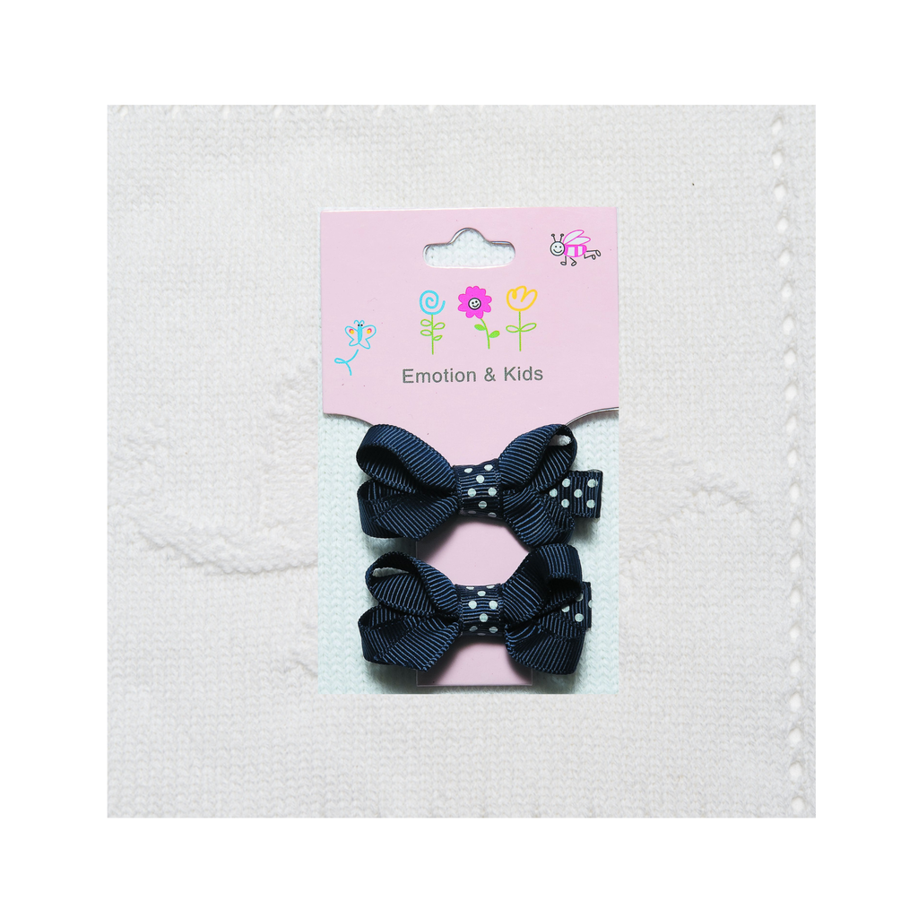 Navy Bow Hair Clips with Polka Dot Tie | 2 Pack